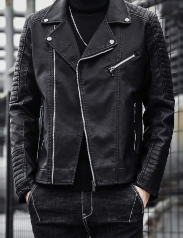 Geacă Imitație Piele Shein, negru