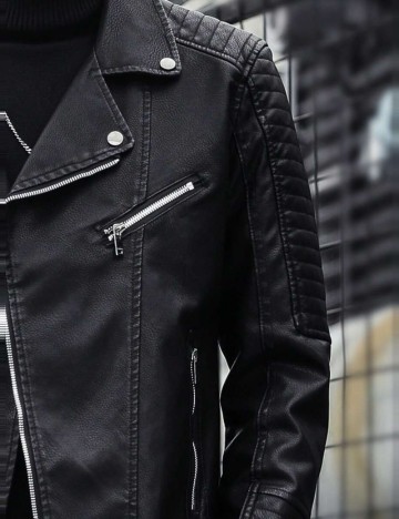 Geacă Imitație Piele Shein, negru