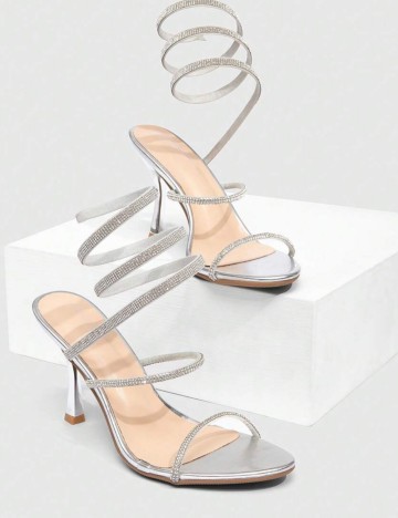 Sandale Cu Toc Shein, argintiu