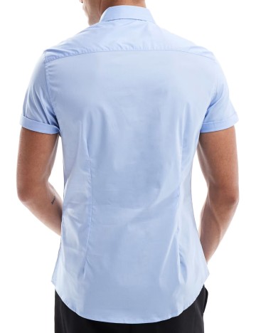 Cămașă cu m&acirc;necă scurtă ASOS, albastru