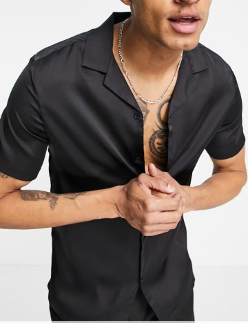 Cămașă cu m&acirc;necă scurtă ASOS, negru