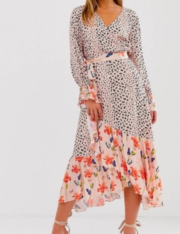 Rochie midi Dark Pink, mix culori