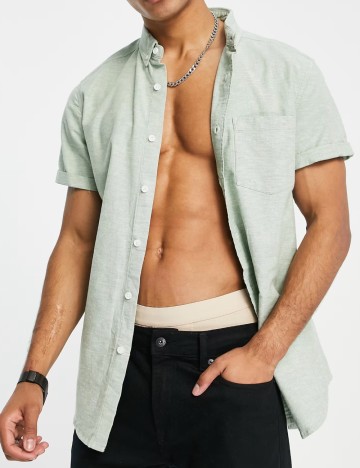 Cămașă cu m&acirc;necă scurtă ASOS, verde