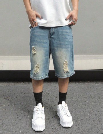 Pantaloni scurți de blugi Shein, albastru