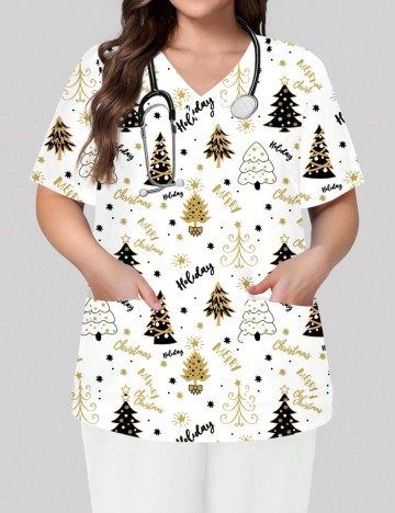 Cămașă cu m&acirc;necă scurtă Shein Curve+, alb