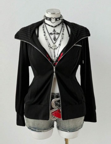 Hanorac Cu Fermoar Shein Curve+, negru