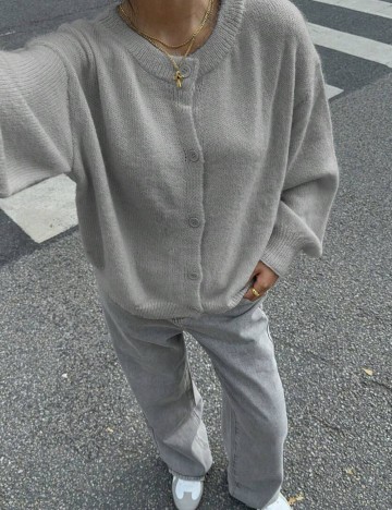 Pulover cu nasturi Shein, gri