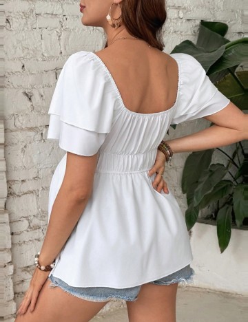 Cămașă cu m&acirc;necă scurtă Shein, alb