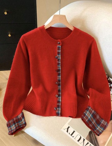 Pulover cu nasturi Shein, roșu