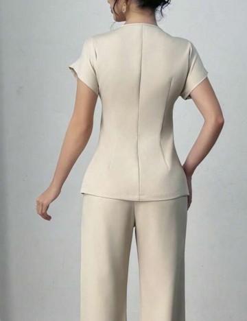 Cămașă cu m&acirc;necă scurtă Shein, bej