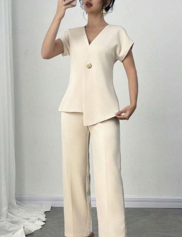 Cămașă cu m&acirc;necă scurtă Shein, bej