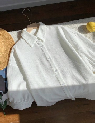 Cămașă cu m&acirc;necă scurtă Shein, alb