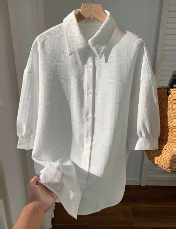 Cămașă cu m&acirc;necă scurtă Shein, alb