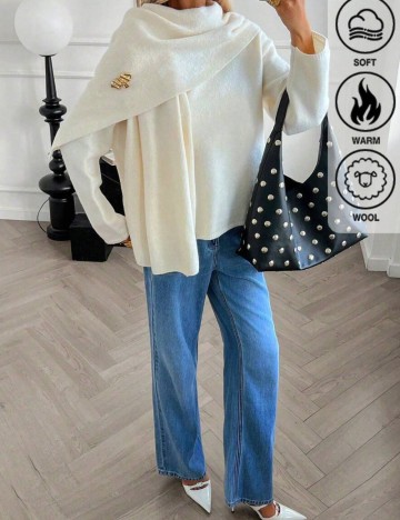 Set pulover și fular Shein, crem