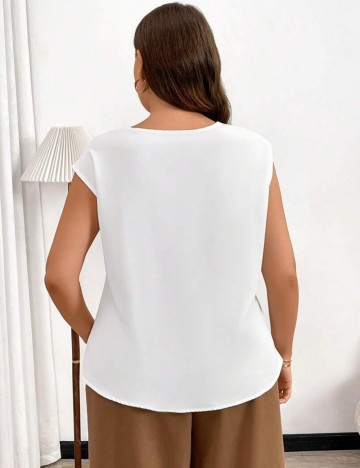 Cămașă cu m&acirc;necă scurtă Shein Curve+, alb