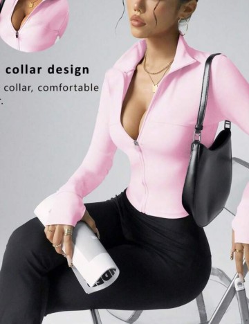 Bluză cu fermoar Shein, roz