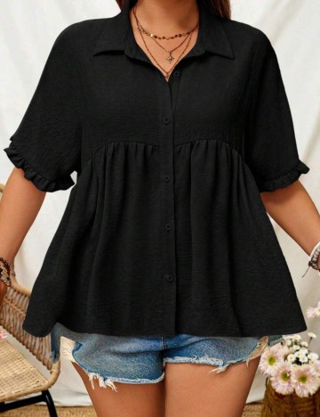 Cămașă casual Shein Curve+, negru