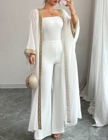 Set salopetă și cardigan Shein, alb