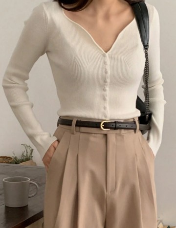 Pulover cu nasturi Shein DAZY, alb