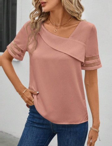 Cămașă cu m&acirc;necă scurtă Shein, roz