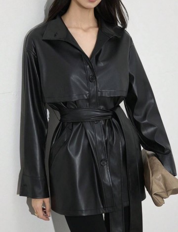 Jachetă imitație de piele Shein, negru