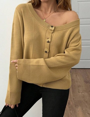 Pulover cu nasturi Shein, maro