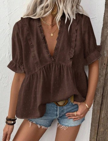 Cămașă cu m&acirc;necă scurtă Shein, maro