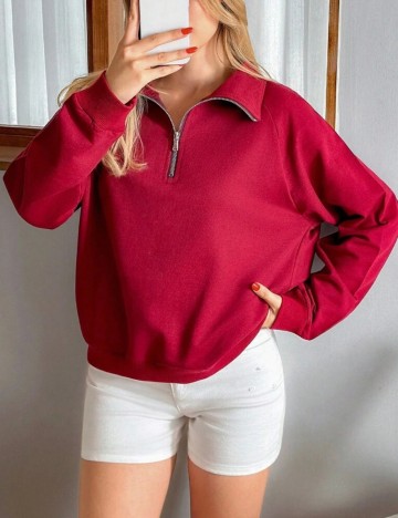 Bluză cu fermoar Shein, vișiniu