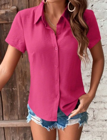 Cămașă cu m&acirc;necă scurtă Shein, roz