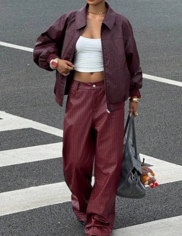 Pantaloni imitație din piele Shein, vișiniu