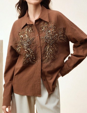 Cămașă Shein Anewsta, maro