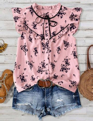 Cămașă cu m&acirc;necă scurtă Shein Curve+, mix culori