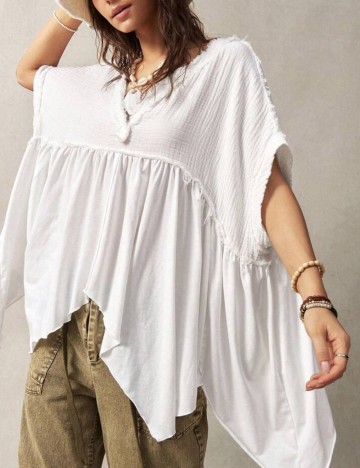 Cămașă cu m&acirc;necă scurtă Shein, alb