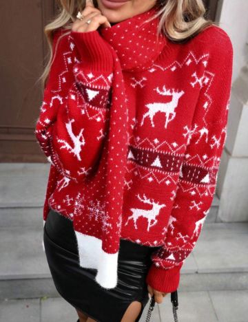 Set pulover și fular Shein, roșu