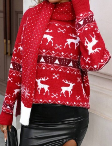 Set pulover și fular Shein, roșu