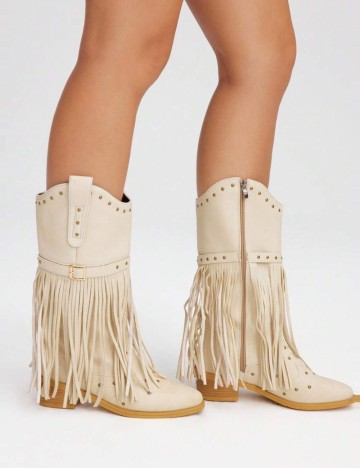 Cizme cu toc Shein, crem