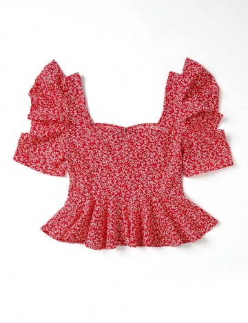 Cămașă cu m&acirc;necă scurtă Shein, roșu