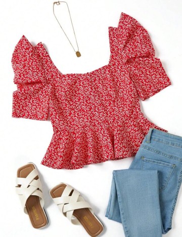 Cămașă cu m&acirc;necă scurtă Shein, roșu