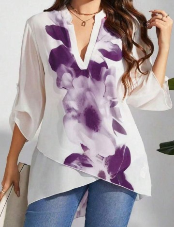 Cămașă cu m&acirc;necă scurtă Shein Curve+, mix culori