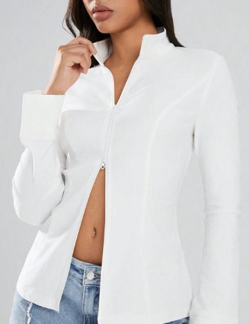 Bluză cu fermoar Shein, crem