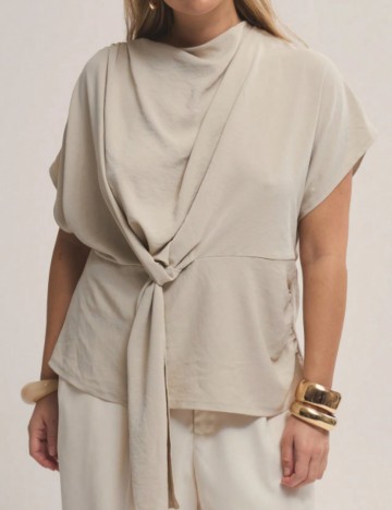 Cămașă cu m&acirc;necă scurtă Shein Curve+, bej