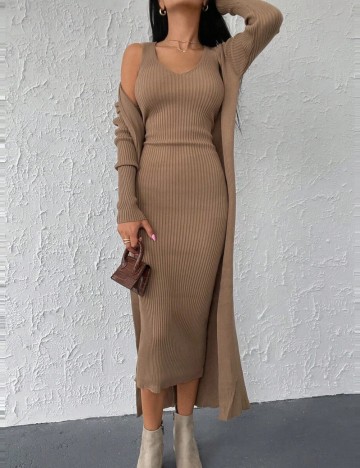 Set Rochie și Cardigan Shein, maro