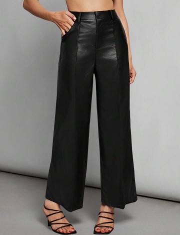 Pantaloni imitație din piele Shein, negru
