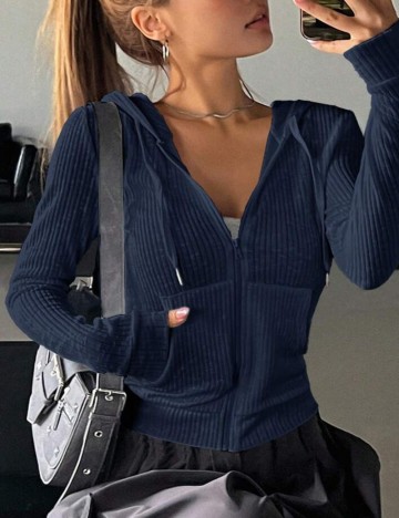 Hanorac Cu Fermoar Shein, albastru