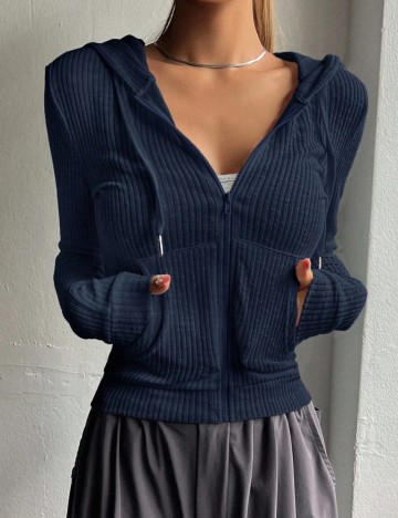 Hanorac Cu Fermoar Shein, albastru