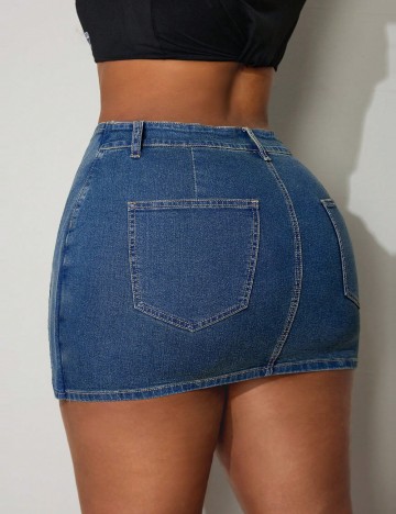 Fustă de blugi Shein Curve+, albastru