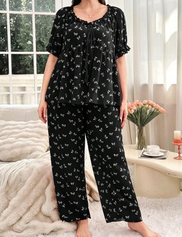 Compleu pijamale Shein Curve+, negru