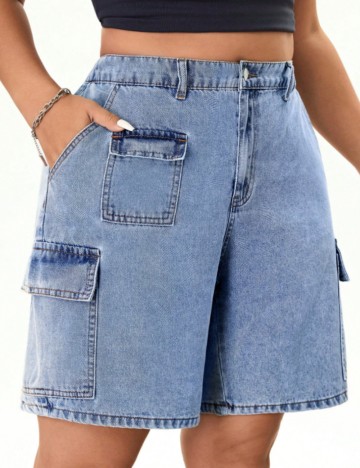 Pantaloni scurți de blugi Shein Curve+, albastru