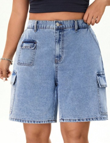 Pantaloni scurți de blugi Shein Curve+, albastru