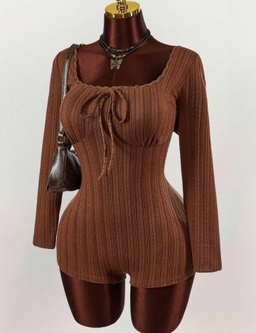 Salopetă scurtă Shein Curve+, maro